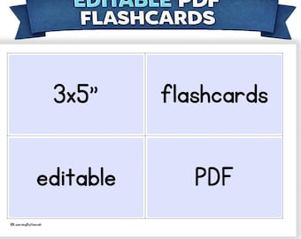 Tarjetas didácticas editables de 3x5" con líneas continuas - 4 por página / Plantilla de tarjetas didácticas / PDF editable / Recurso imprimible / Tarjetas didácticas imprimibles