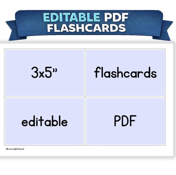 Editable 3x5" Flash Cards with Solid Lines - 4 per page | Flashcards Template | Editable PDF | Printable Resource | Printable Flash Cards