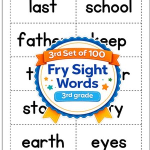 Third Set of 100 Fry Sight Words Downloadable | Sight Word Printable | Third Grade | Sight Word Practice | Sight Word Flash Cards