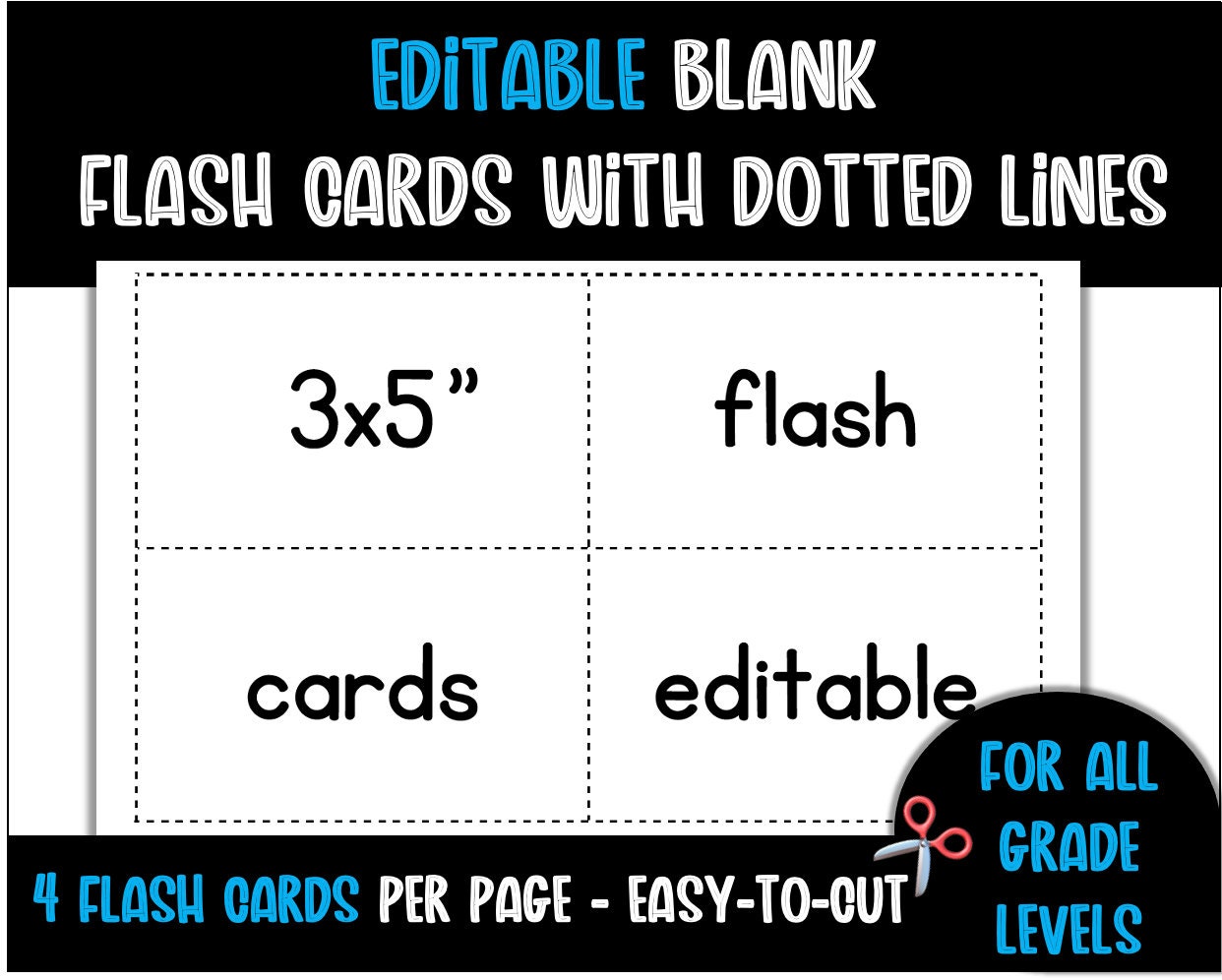 Editable 3x5 Flash Cards With Dotted Lines 4 per Page Etsy