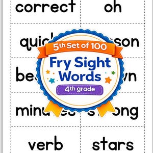 Fifth Set of 100 Fry Sight Words Downloadable | Sight Word Printable | Fourth Grade | Sight Word Practice | Flash Cards