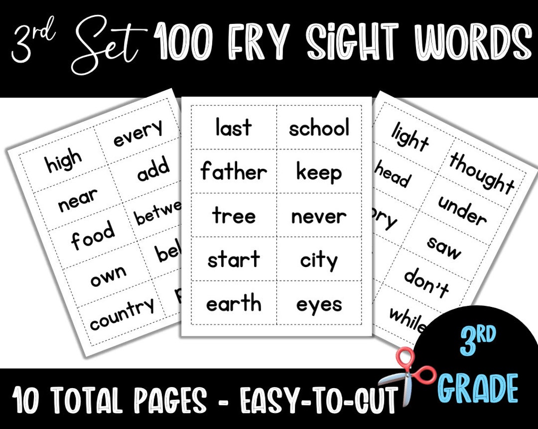 Third Set of 100 Fry Sight Words Downloadable Sight Word Etsy