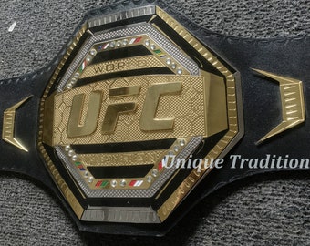 Nuevo cinturón de campeonato mundial de lucha libre de UFC tamaño adulto doble chapado en oro