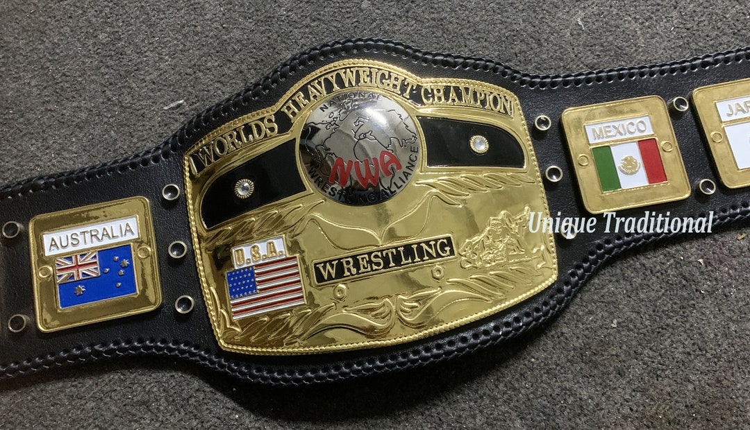 NWA Domed Globe World Wrestling Championship Belt 4mm Zinc Gold Plated ...