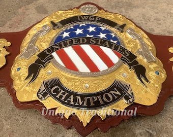 IWGP United States Heavyweight Wrestling Championship Belt Brass Gold Plated Belt