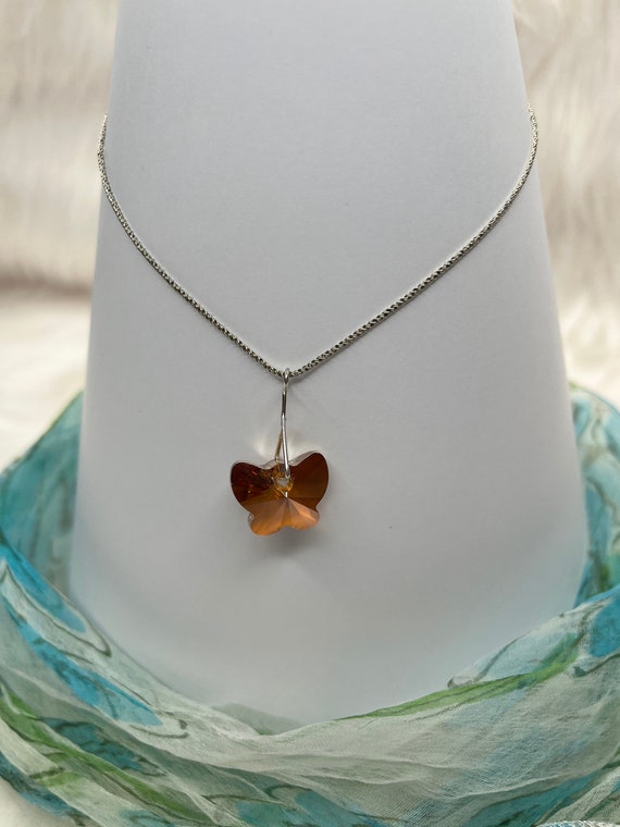Topaz Ab Faceted Yellow Swarovski Crystal Butterfly Pendant on