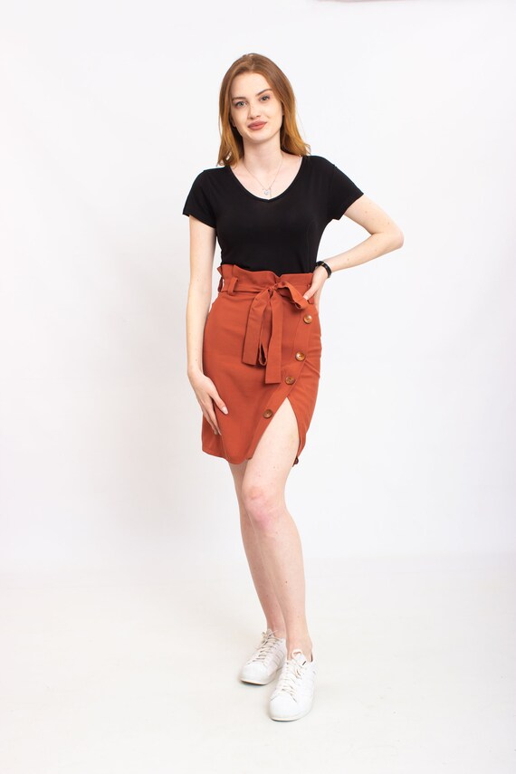 Viscose Fabric Wrap Skirt Red Mini Skirt With Switches Etsy