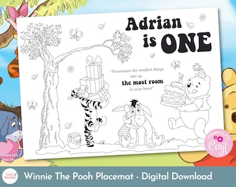 Winnie The Pooh Geburtstags-Tischset, Babyshower-Aktivitäten für Kinder jeden Alters, bearbeitbarer digitaler Download