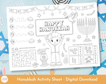 Chanukka Kinder Aktivitätsbogen: Malseite, Jüdische Feiertage Spiele (Digitaler Download)