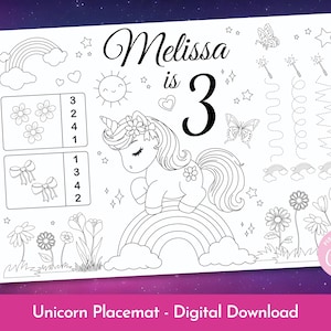 Unicorn Birthday Placemat, Butterfly Kids Activity Sheet, Any Age, Party Decor, Editable & Printable PDF