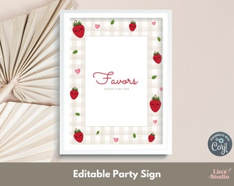 Erdbeere Party Schilder, Berry Erster Geburtstag, Erdbeerherzen Party Dekoration, Corjl Vorlage, Digitaler Download