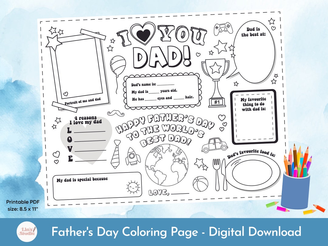 Father’s Day Printable Coloring Page, All About Dad Fill in Template ...