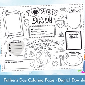 Father’s Day Printable Coloring Page, All About Dad Fill in Template ...