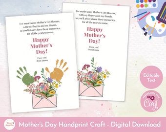 Muttertagsblume, Handabdruck, druckbares Geschenk von Kindern, Kindergarten-Aktivität, DIY-Andenken