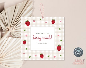 Erdbeere Gastgeschenk, Dankeskarte, Berry Erster Geburtstag, Bearbeitbare Erdbeer Party Dekoration, Sofort Download