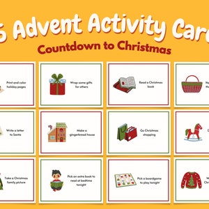 Weihnachts-Adventskalender Aktivitätskarten, Familien-Urlaubsspiele, druckbarer Adventskalender für Kinder, Weihnachtsaktivität