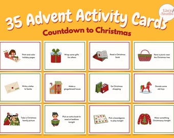Christmas Advent Calendar Activity Cards, Family Holiday Games, Printable Advent Calendar for Kids, Christmas Activity