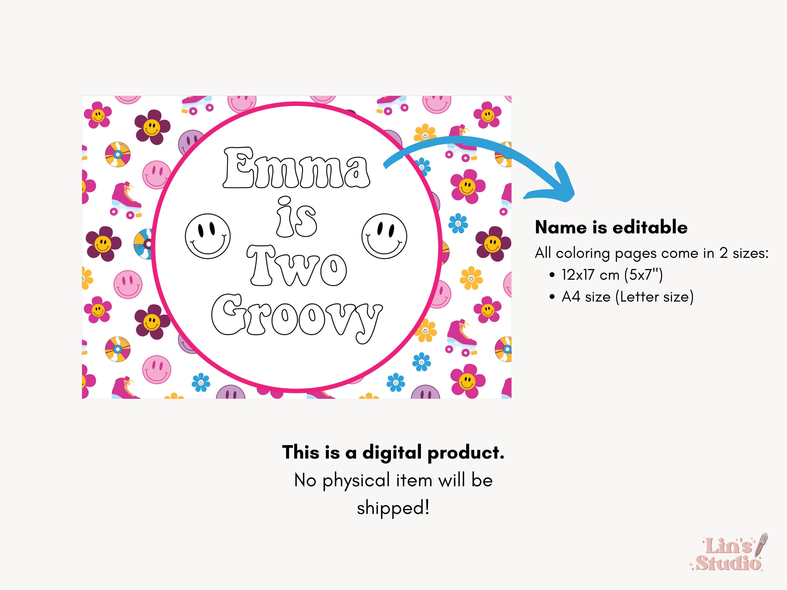 Groovy Coloring Pages, Coloring Book, Two Groovy Birthday Decor, Hippie ...