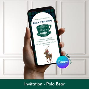 Ralphs Coffee Digital Invitation, Polo Bear Birthday, Editable Canva Template