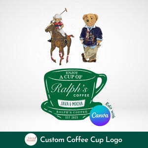Ralph&#39;s Coffee Logo: Custom Baby Shower Design, Polo Teddy Bears (Canva Editable, Digital Download)