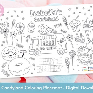 Editable Candyland Coloring Placemat, Birthday Activity Sheet, Kids Coloring Page, Printable Digital File