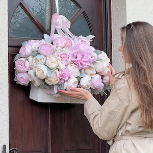 Front Door Decor with peonies