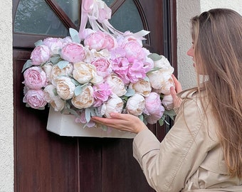 Front Door Decor with peonies