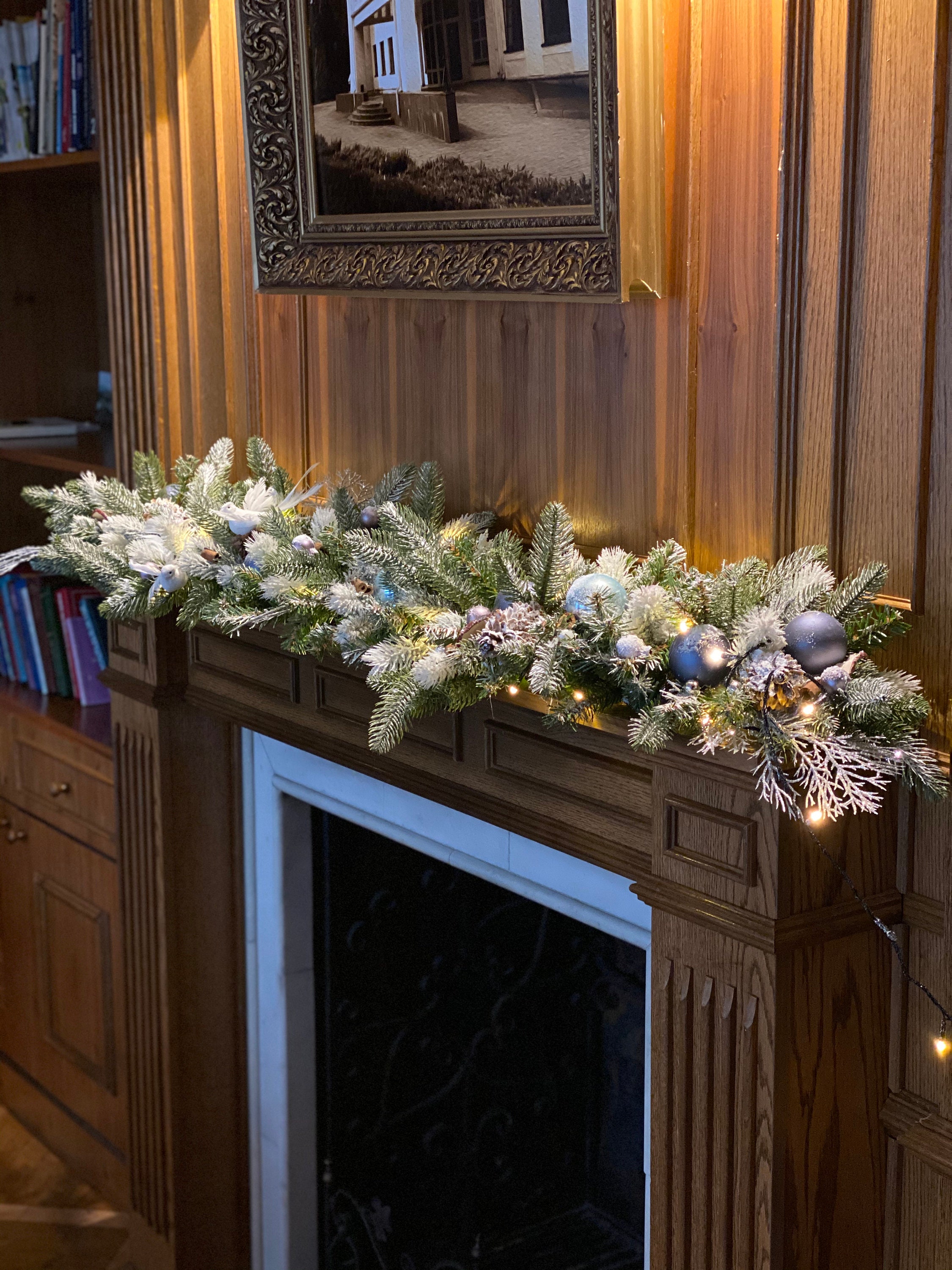 Blue Fireplace Garland, Christmas Garland for Mantel, Christmas Garland