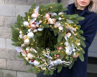 XL Christmas wreath with a deer