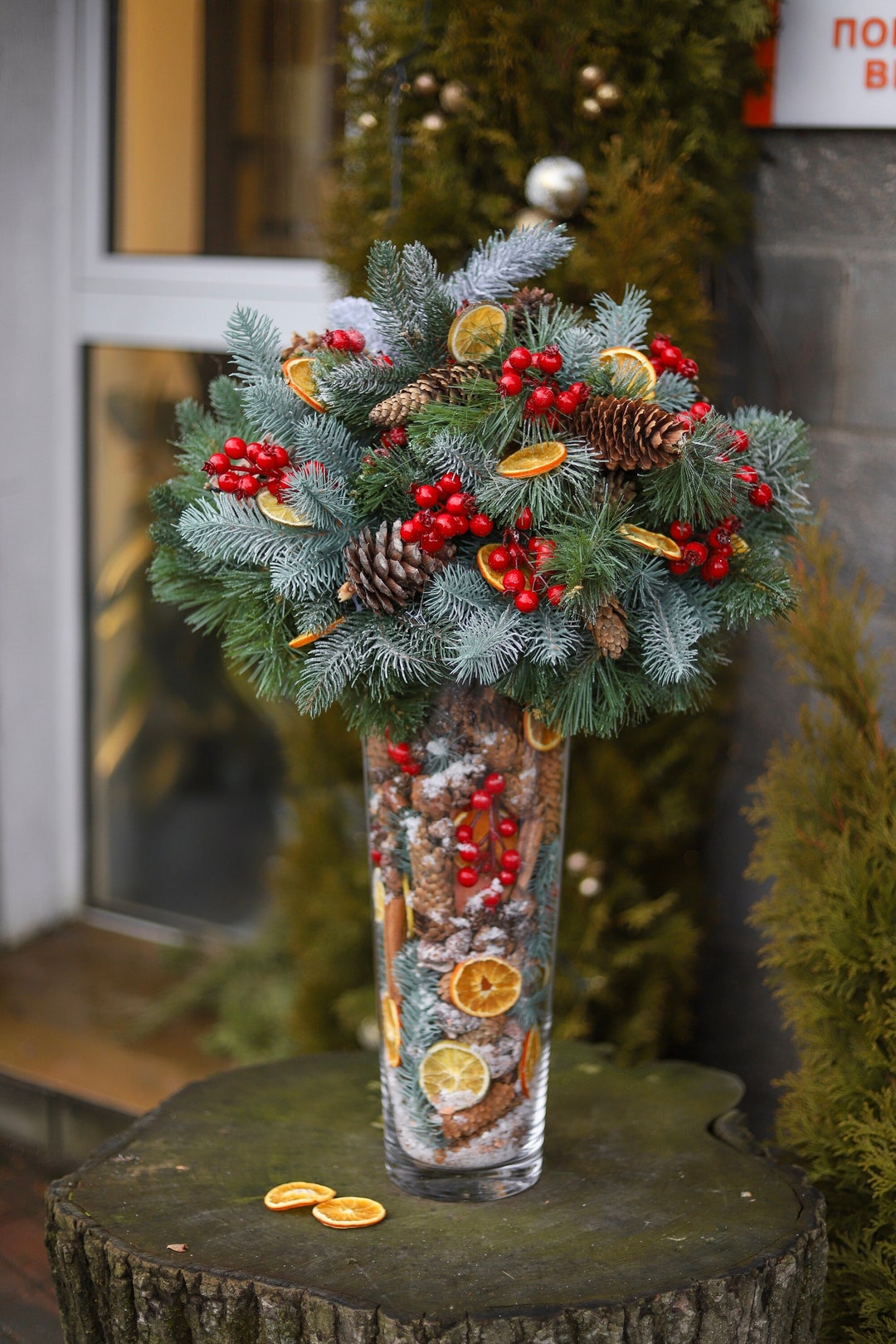 Christmas Vase With Artificial Elements