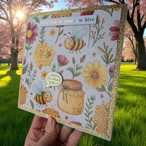 New Job or New Home Card: Handmade Funny Bee Design with Gold Foil