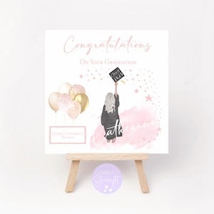 Cartão de formatura personalizado de parabéns - Para ela - Feito à mão para a turma de 2023, 2024 ou 2025 Penteado e tom de pele personalizados - 17 x 17 cm