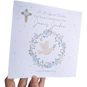 Cartão de Batismo para Afilhado Especial - Personalizado para Filho, Neto, Sobrinho, No Seu Batizado ou Dia do Nome, Floral e Coroa e Pomba