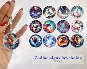 Zodiac sign Keychain Sublimation | Astrology keychains PNG design | Keychain bundle