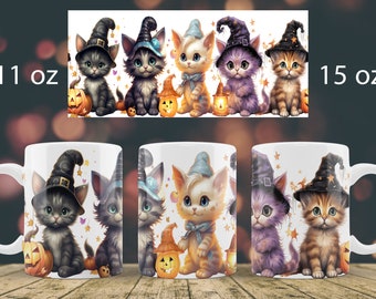 Black Cat Halloween Mug Wrap Design | Sublimation PNG (11oz, 15oz)