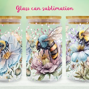 Bee glass can wrap | Spring floral libbey can sublimation png