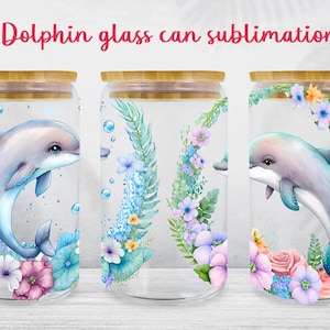 Dolphin glass can wrap Ocean sublimation png Underwater life