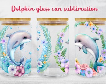 Dolphin glass can wrap Ocean sublimation png Underwater life