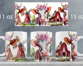 Cow mug wrap design Farmhouse sublimation png Farm animal