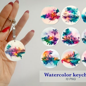 Watercolor keychain sublimation bundle Rainbow Keychain png