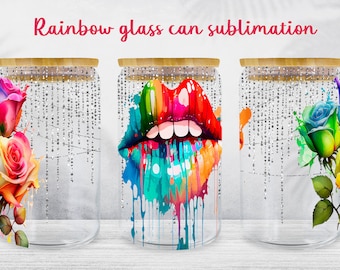 Rainbow lips glass can wrap Watercolour libbey sublimation