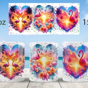Summer mug wrap | Flamingo mug design | Beach mug sublimation | Sunset mug  png
