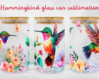 Hummingbird glass can wrap Tropical libbey can sublimation