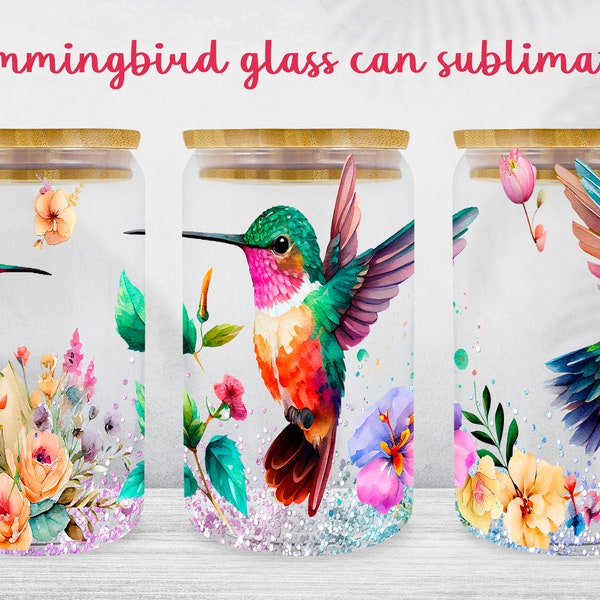 Hummingbird glass can wrap Tropical libbey can sublimation