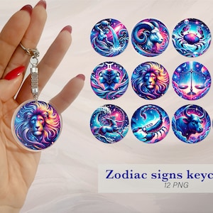 Sternzeichen Schlüsselanhänger Sublimation | Astrologie Schlüsselanhänger PNG Design | Schlüsselanhänger Paket