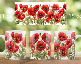 Summer mug wrap design | red poppy mug sublimation png