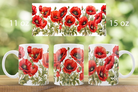 Summer mug wrap design | red poppy mug sublimation png