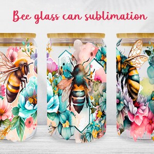 Bee glass can wrap Spring floral libbey can sublimation png