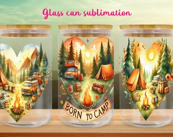 Camper glass can wrap | Travel van libbey can sublimation png