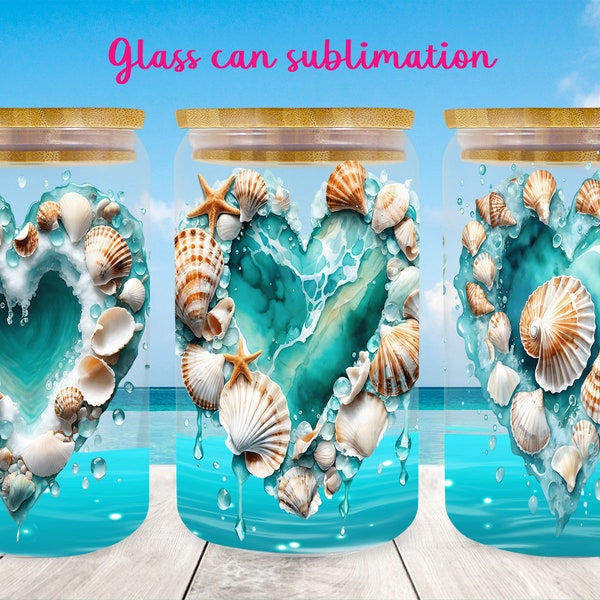 Summer glass can wrap | Beach libbey can sublimation png | Tropical glass can wrap